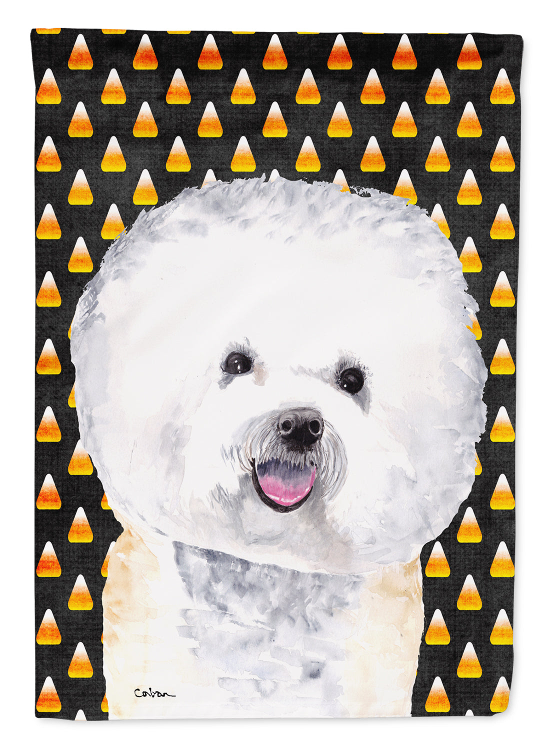 Bichon Frise Candy Corn Halloween Portrait Flag Garden Size.