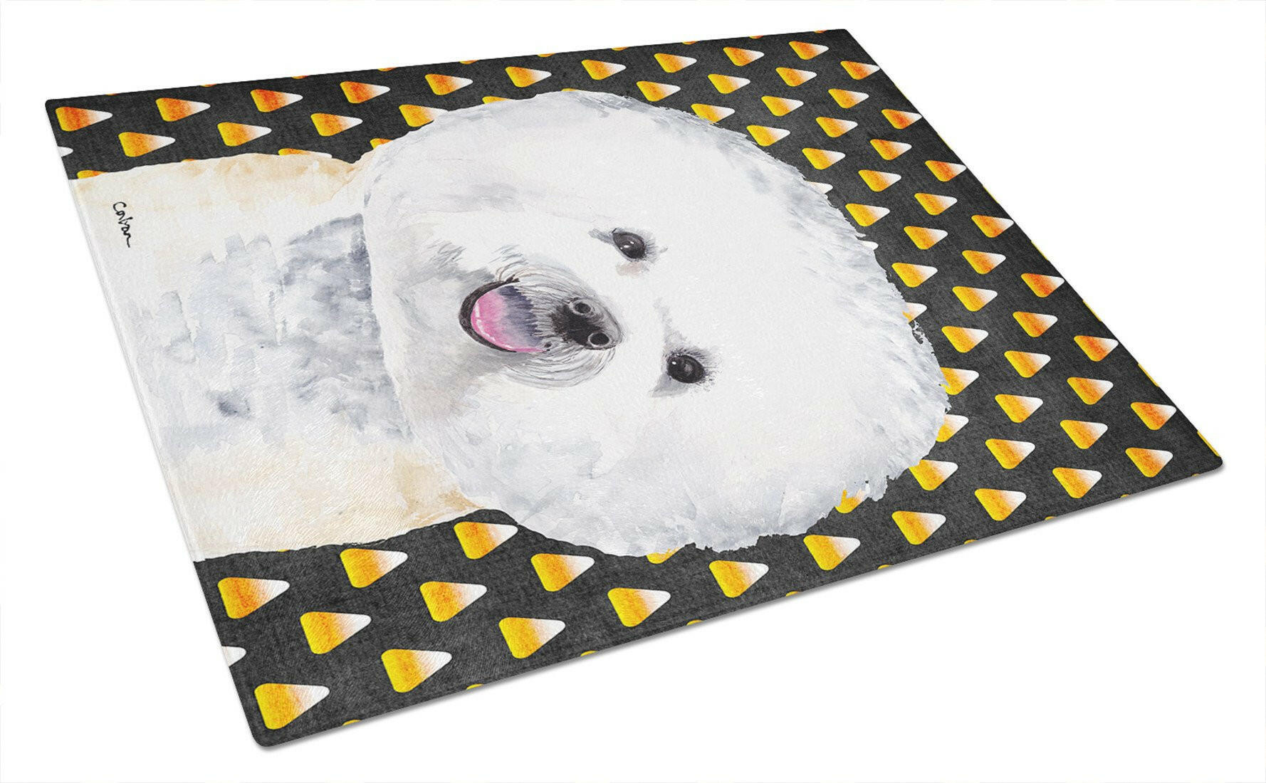 Bichon Frise Candy Corn Halloween Portrait Glass Cutting Board Large by Caroline's Treasures