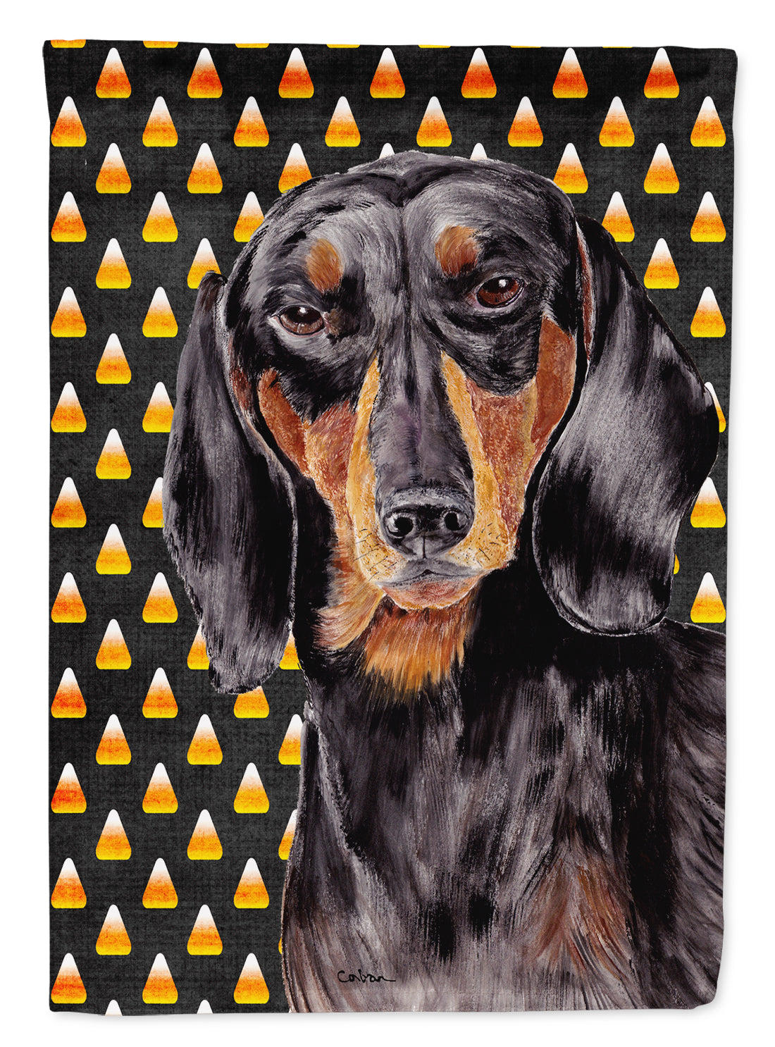 Dachshund Candy Corn Halloween Portrait Flag Canvas House Size  the-store.com.