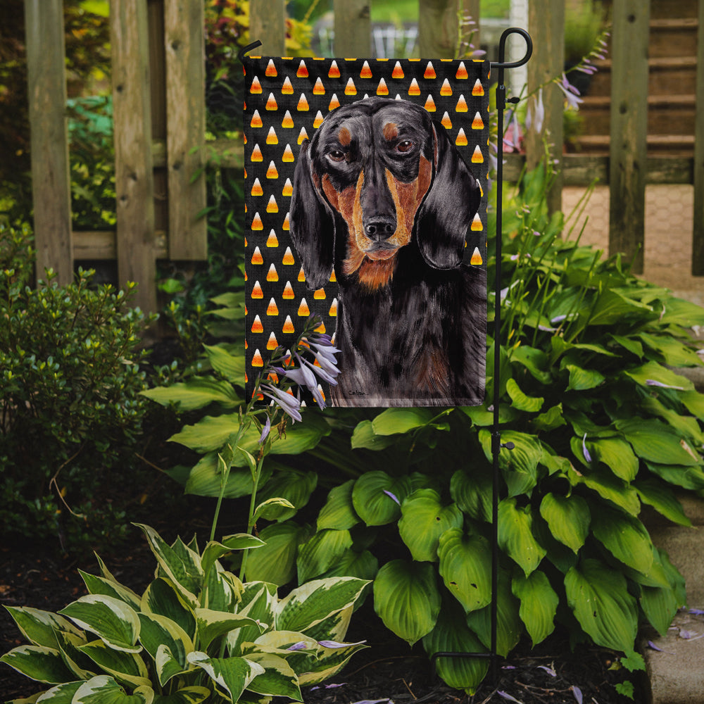 Dachshund Candy Corn Halloween Portrait Flag Garden Size.