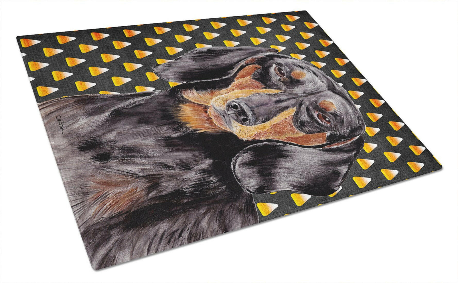 Dachshund Candy Corn Halloween Portrait Glass Cutting Board Large by Caroline's Treasures