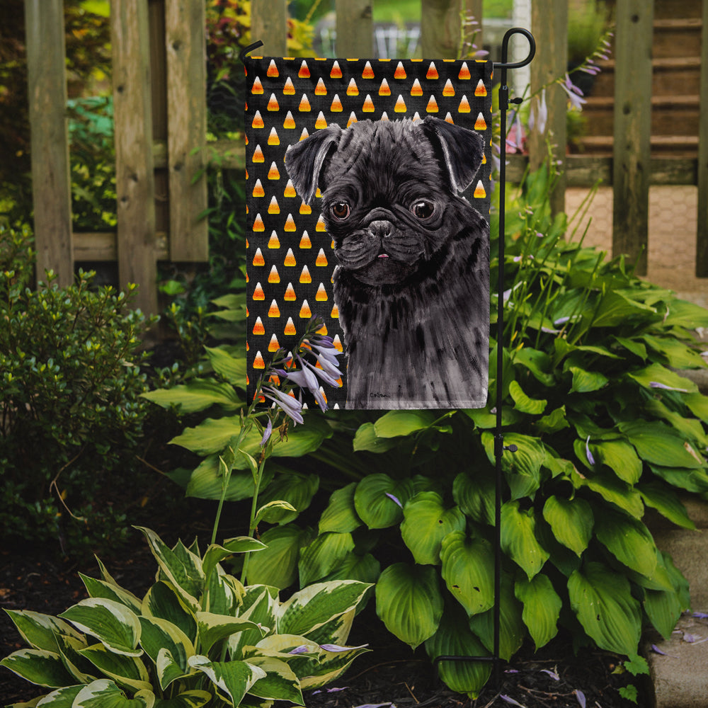 Pug Candy Corn Halloween Portrait Flag Garden Size.