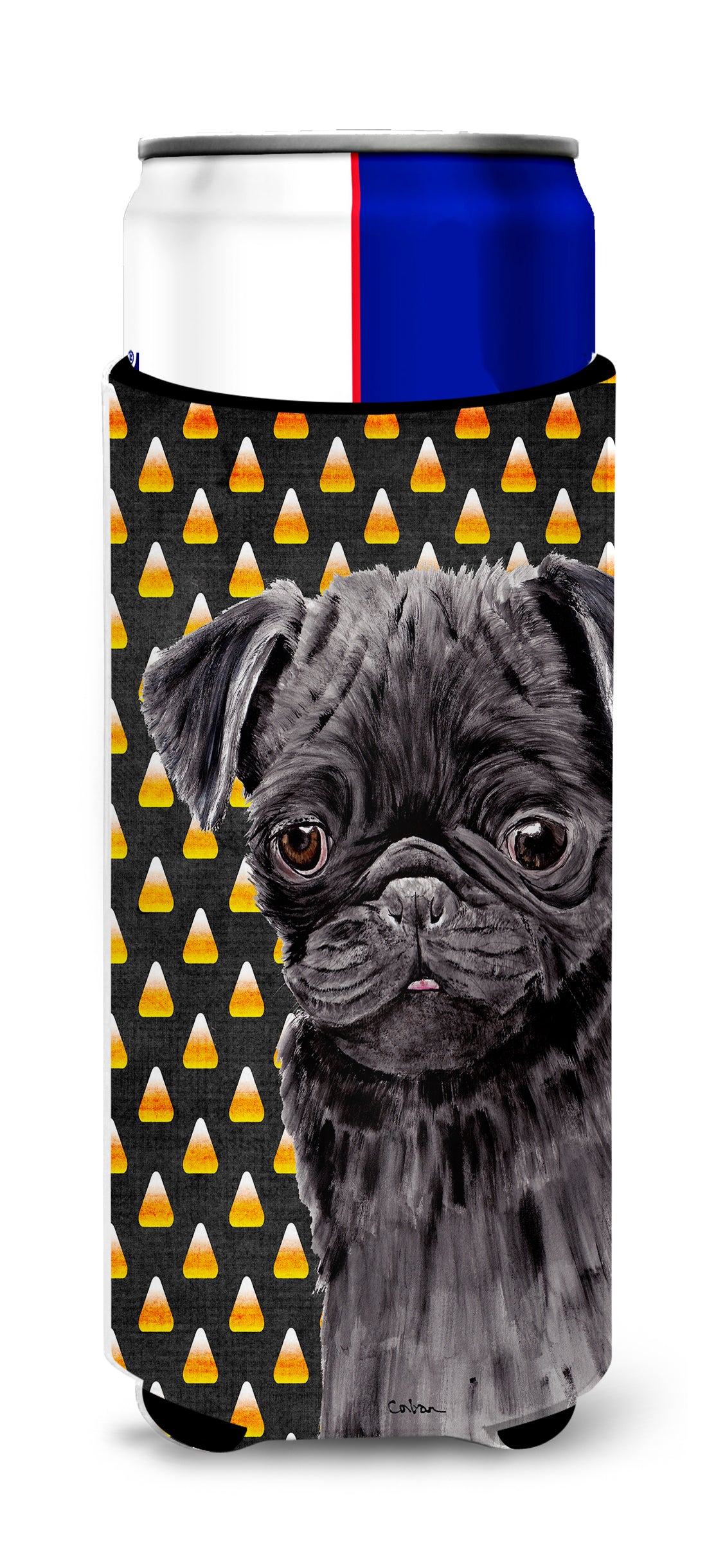 Pug Candy Corn Halloween Portrait Ultra Beverage Insulators for slim cans SC9176MUK.