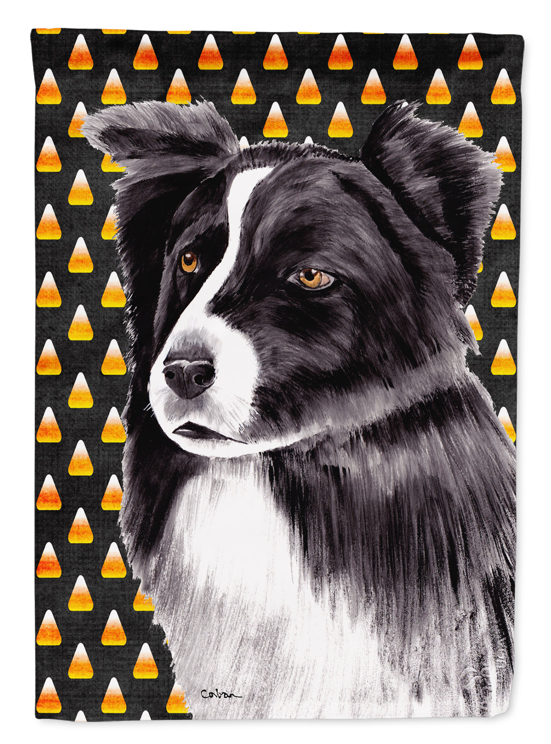 Border Collie Candy Corn Halloween Portrait Flag Canvas House Size  the-store.com.