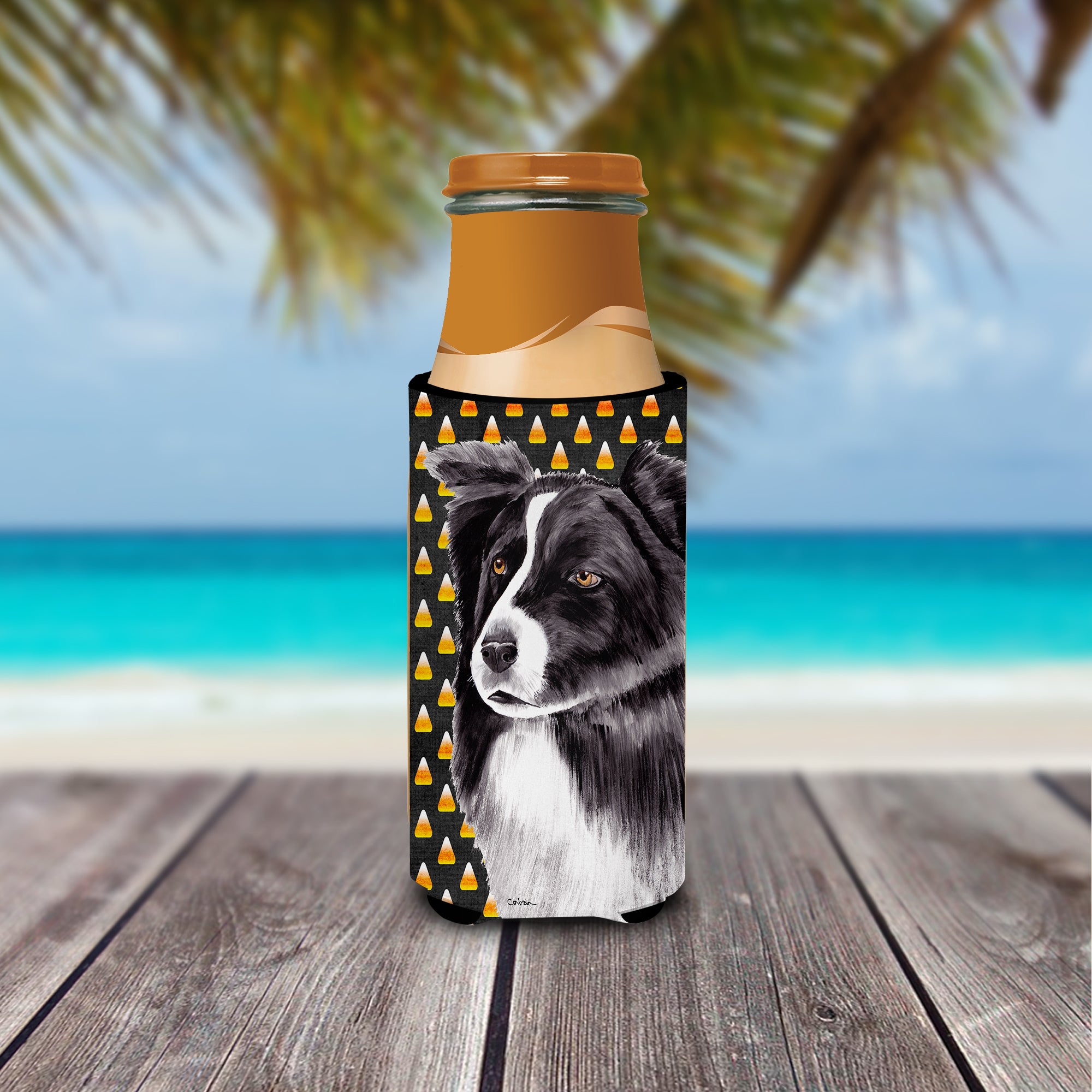 Border Collie Candy Corn Halloween Portrait Ultra Beverage Insulators for slim cans SC9177MUK.