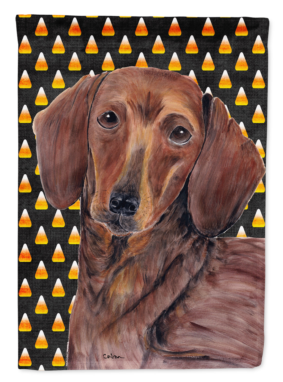 Dachshund Candy Corn Halloween Portrait Flag Canvas House Size  the-store.com.