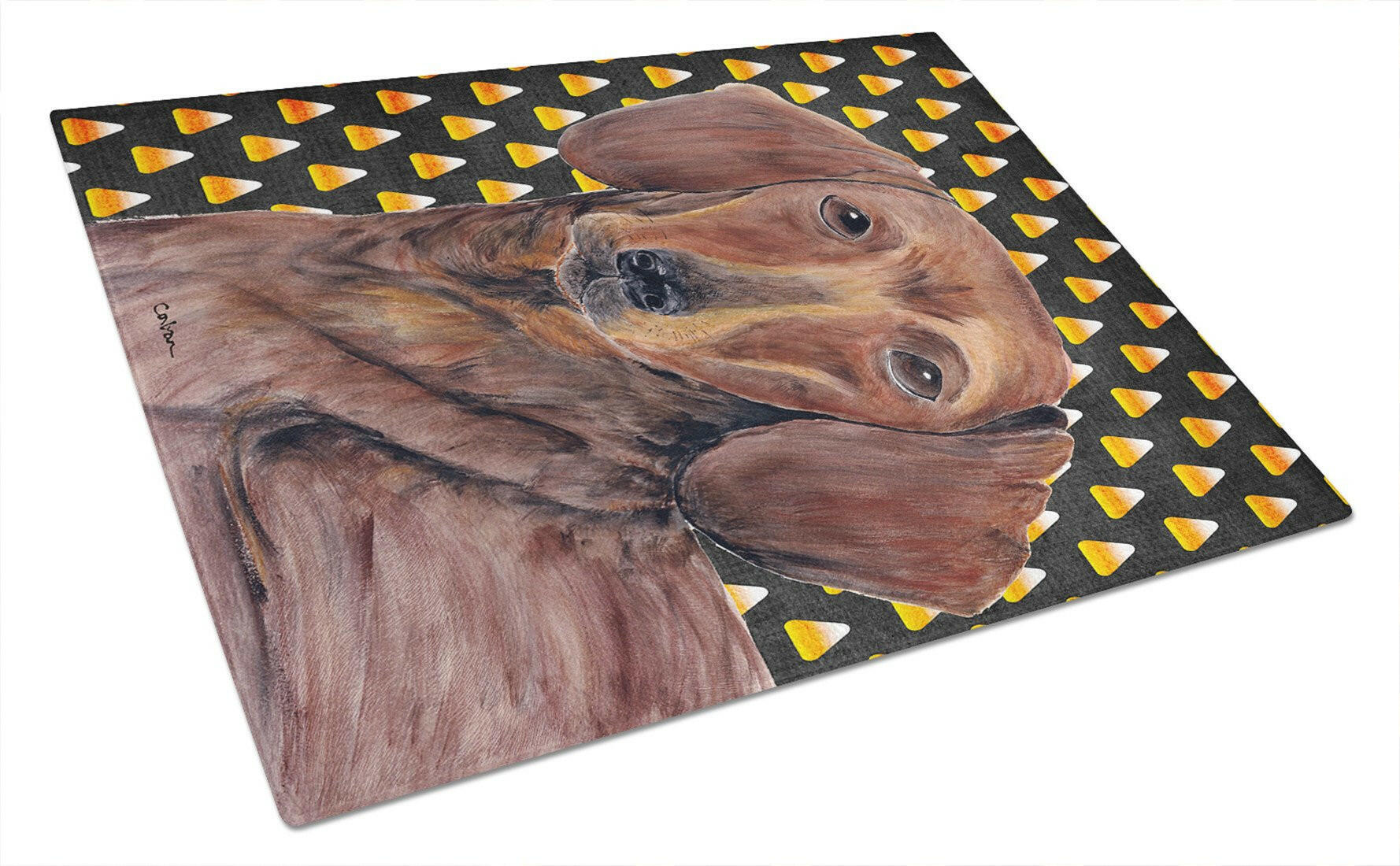 Dachshund Candy Corn Halloween Portrait Glass Cutting Board Large by Caroline's Treasures