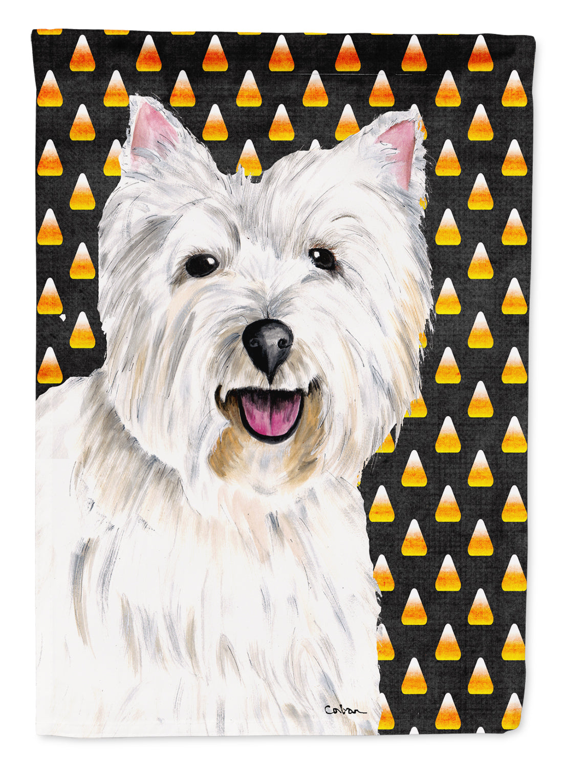 Westie Candy Corn Halloween Portrait Flag Canvas House Size  the-store.com.