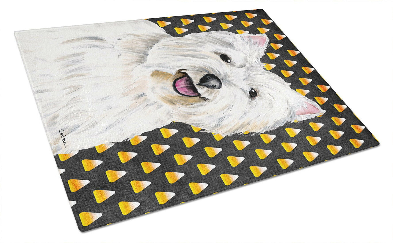 Westie Candy Corn Halloween Portrait Glass Cutting Board Large by Caroline's Treasures