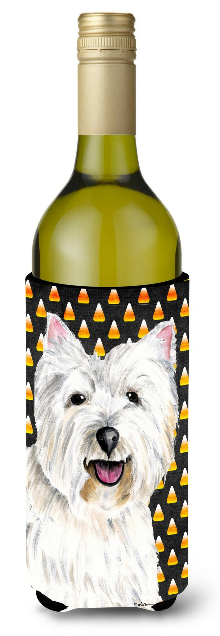 Westie Candy Corn Halloween Portrait Wine Bottle Beverage Insulator Beverage Insulator Hugger SC9180LITERK by Caroline's Treasures