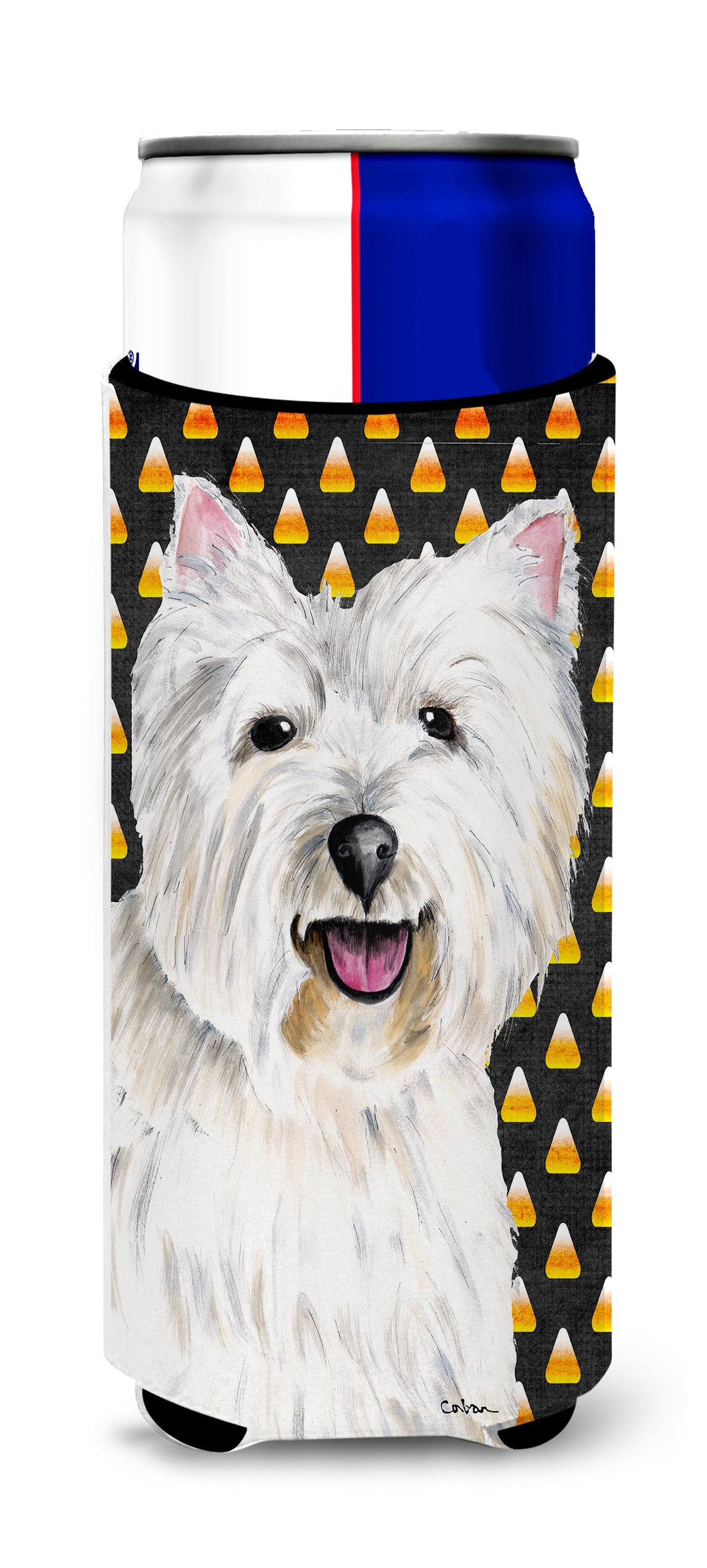 Westie Candy Corn Halloween Portrait Ultra Beverage Insulators for slim cans SC9180MUK.