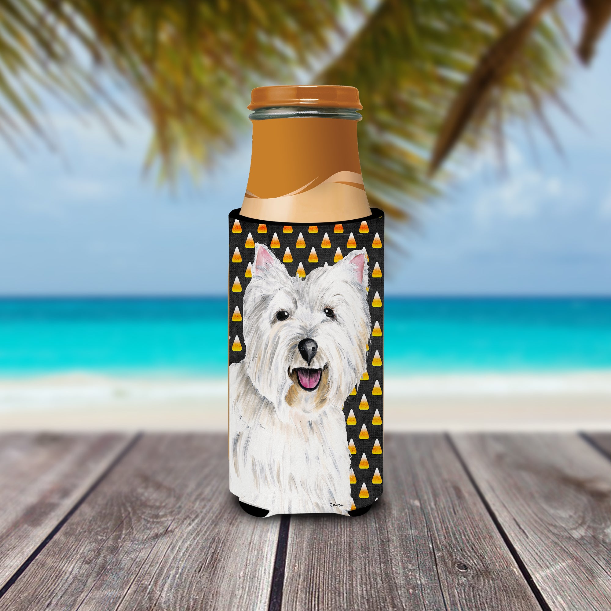 Westie Candy Corn Halloween Portrait Ultra Beverage Insulators for slim cans SC9180MUK.