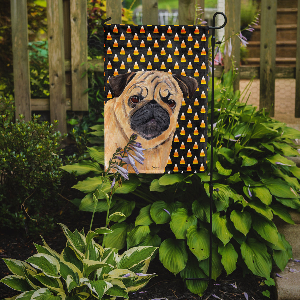 Pug Candy Corn Halloween Portrait Flag Garden Size.