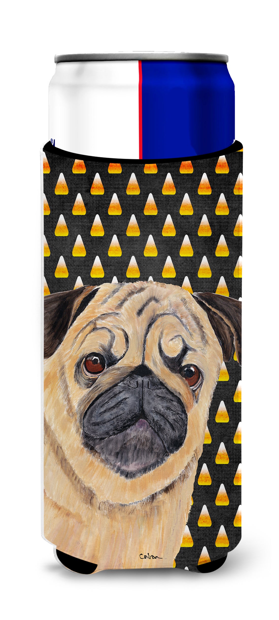 Pug Candy Corn Halloween Portrait Ultra Beverage Insulators for slim cans SC9181MUK.