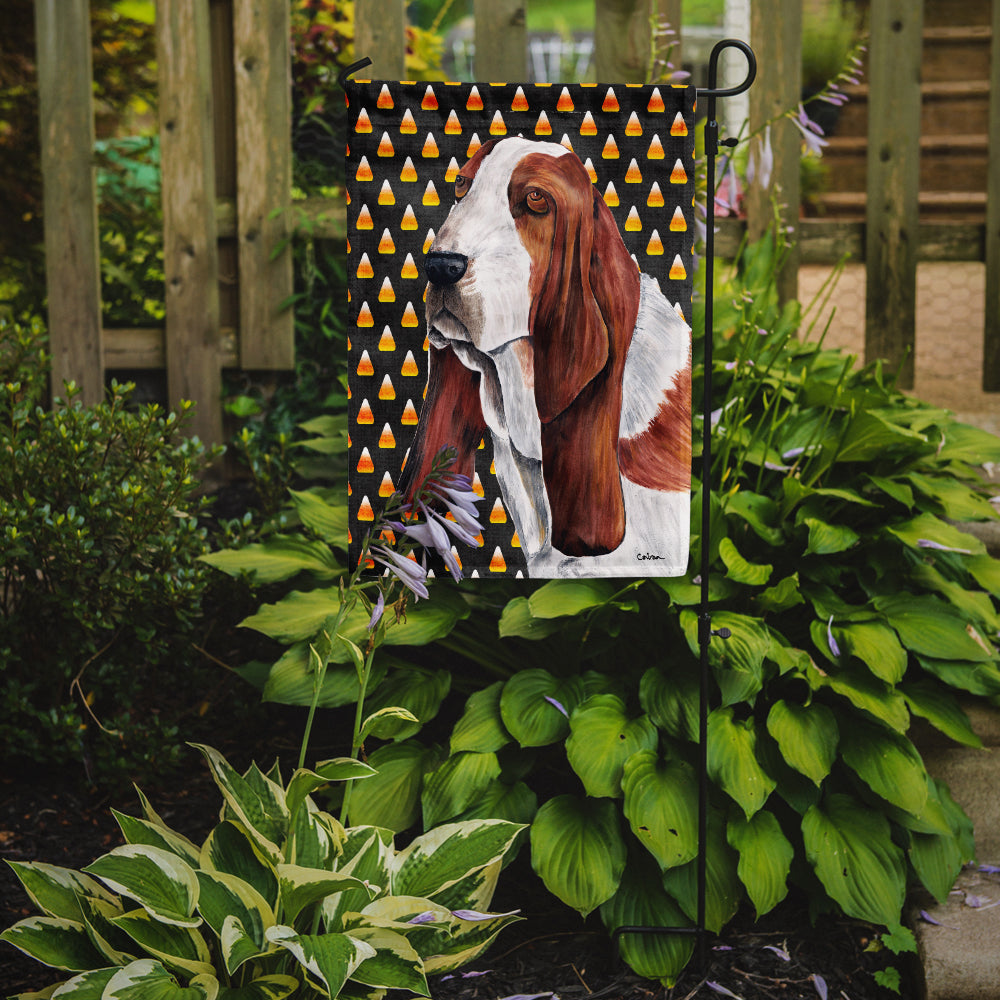 Basset Hound Candy Corn Halloween Portrait Flag Garden Size.