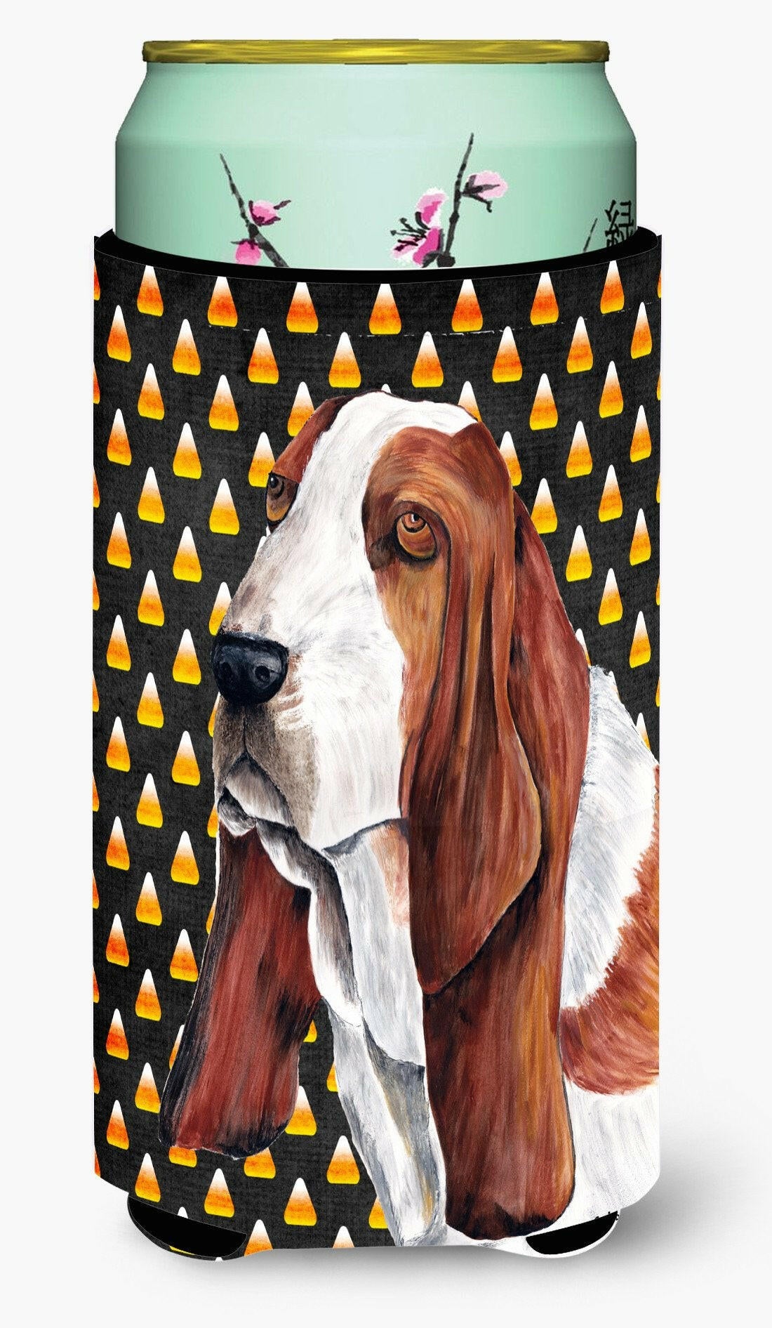 Basset Hound Candy Corn Halloween Portrait  Tall Boy Beverage Insulator Beverage Insulator Hugger by Caroline&#39;s Treasures