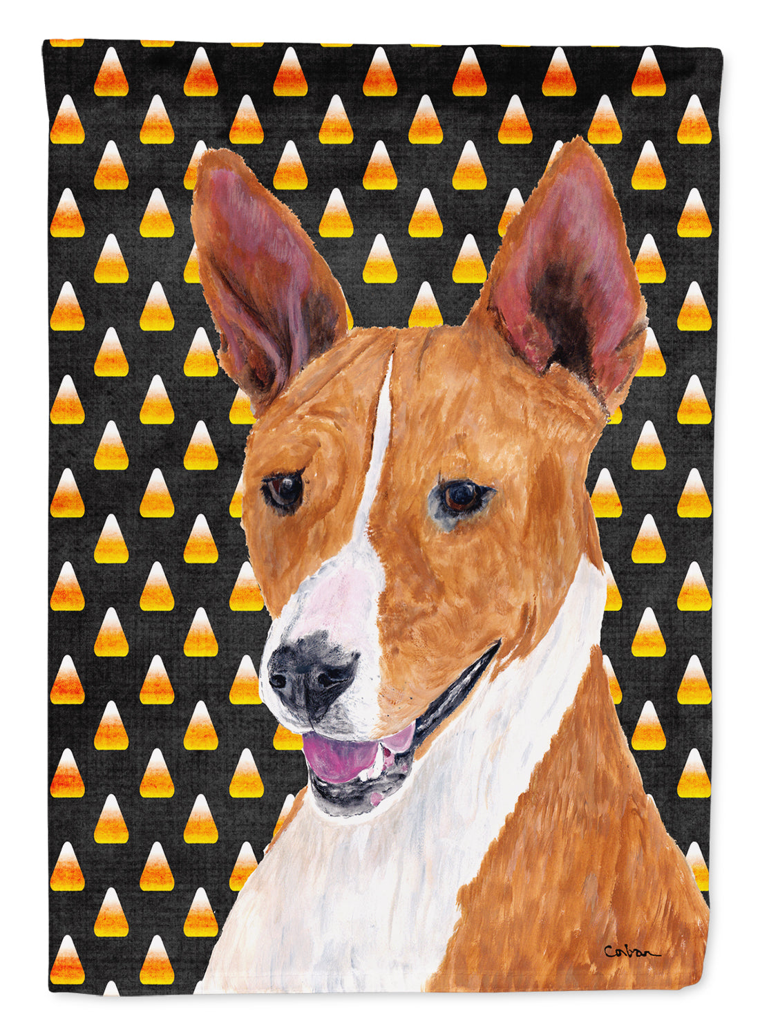 Basenji Candy Corn Halloween Portrait Flag Canvas House Size  the-store.com.