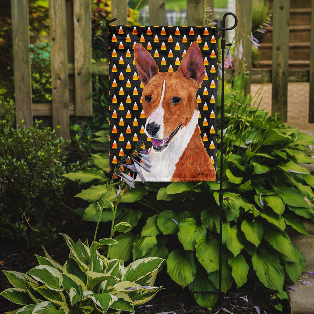 Basenji Candy Corn Halloween Portrait Flag Garden Size.