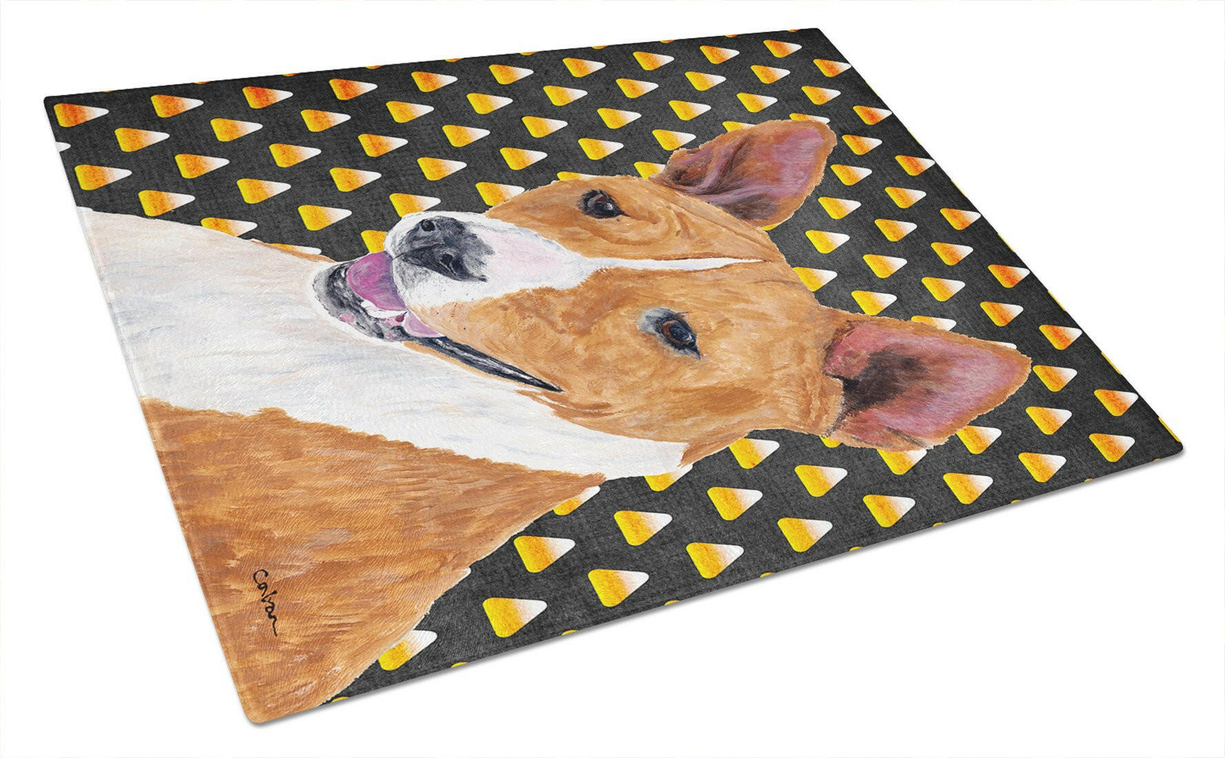 Basenji Candy Corn Halloween Portrait Glass Cutting Board Large by Caroline's Treasures