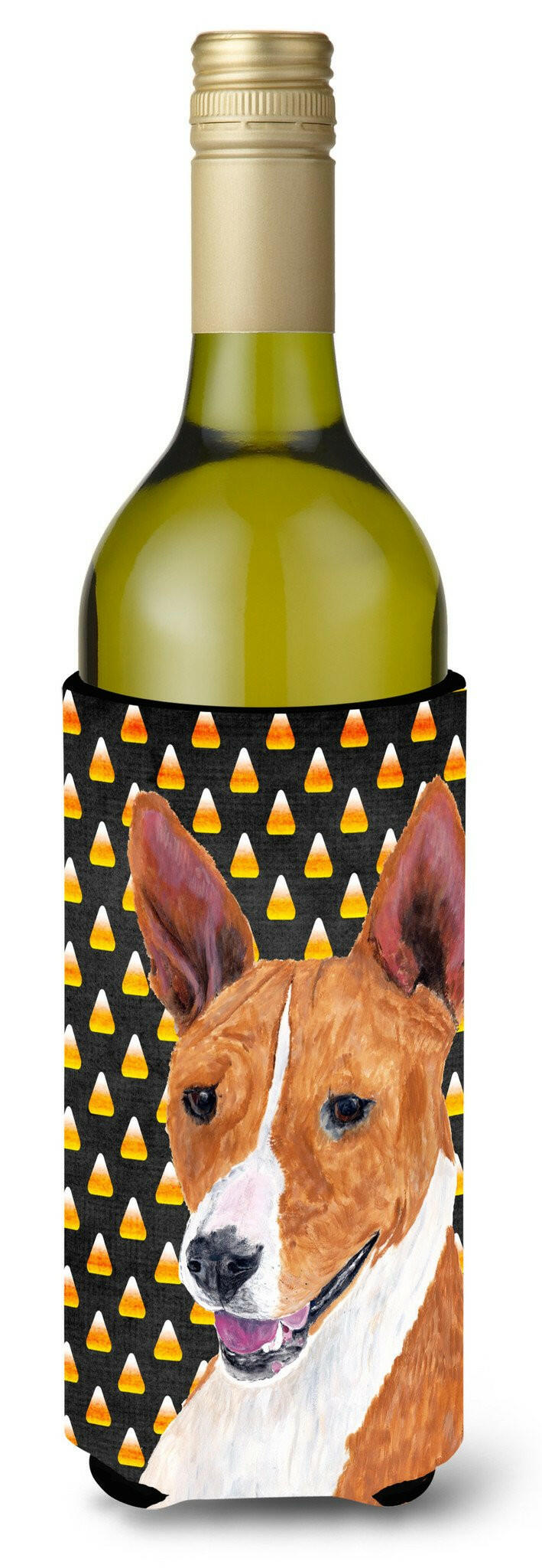 Basenji Candy Corn Halloween Portrait Wine Bottle Beverage Insulator Beverage Insulator Hugger by Caroline's Treasures