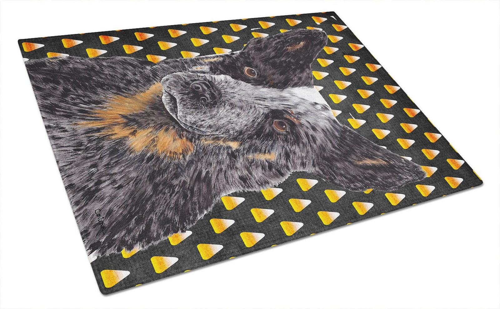 Australian Cattle Dog Candy Corn Halloween Portrait Glass Cutting Board Large by Caroline's Treasures