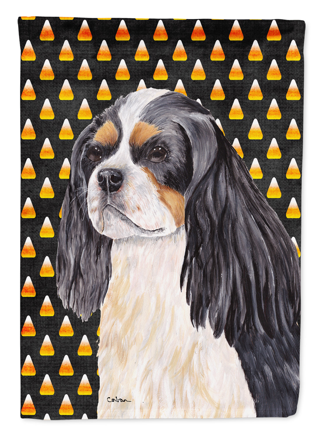 Cavalier Spaniel Tricolor Candy Corn Halloween Portrait Flag Canvas House Size  the-store.com.