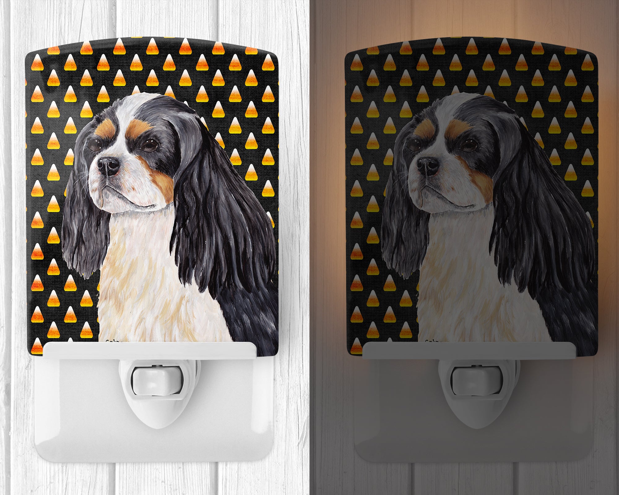 Cavalier Spaniel Tricolor Candy Corn Halloween Portrait Ceramic Night Light SC9192CNL - the-store.com