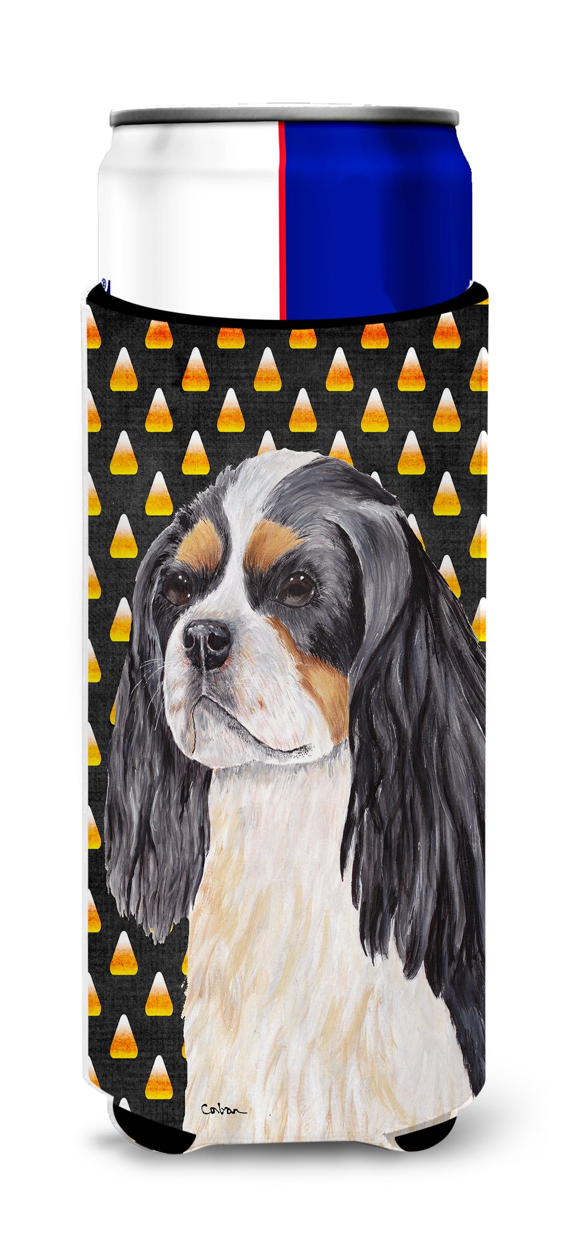 Cavalier Spaniel Tricolor Candy Corn Halloween Portrait Ultra Beverage Insulators for slim cans SC9192MUK.