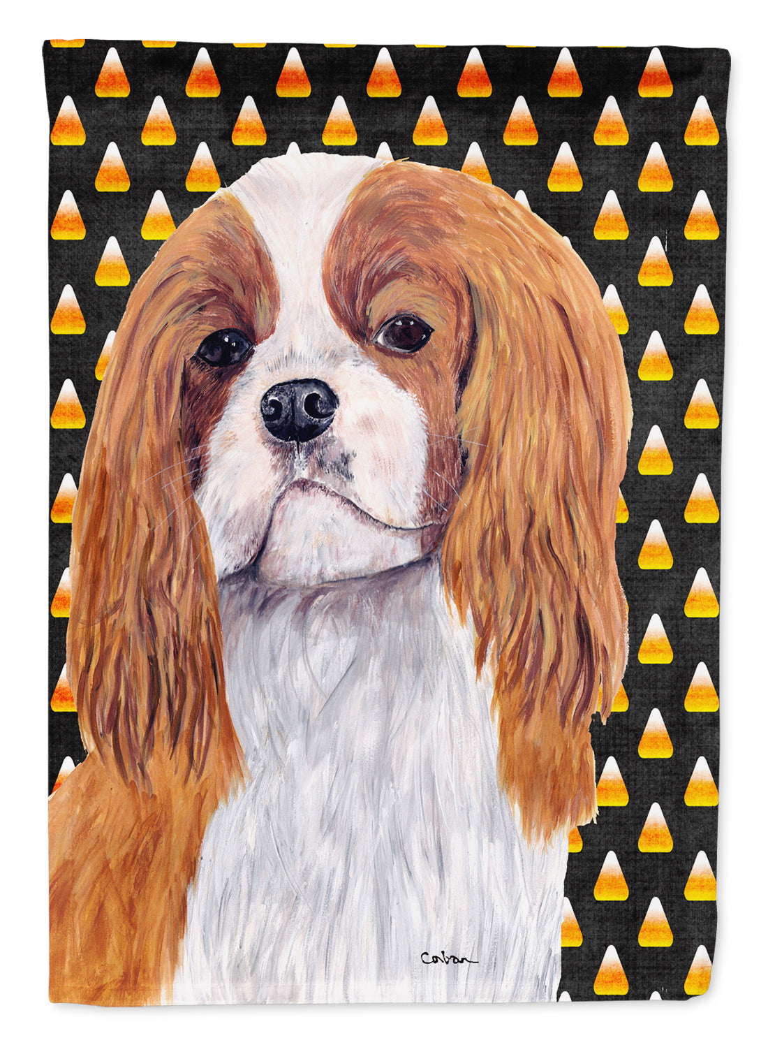 Cavalier Spaniel Blenheim Candy Corn Halloween Portrait Flag Garden Size.