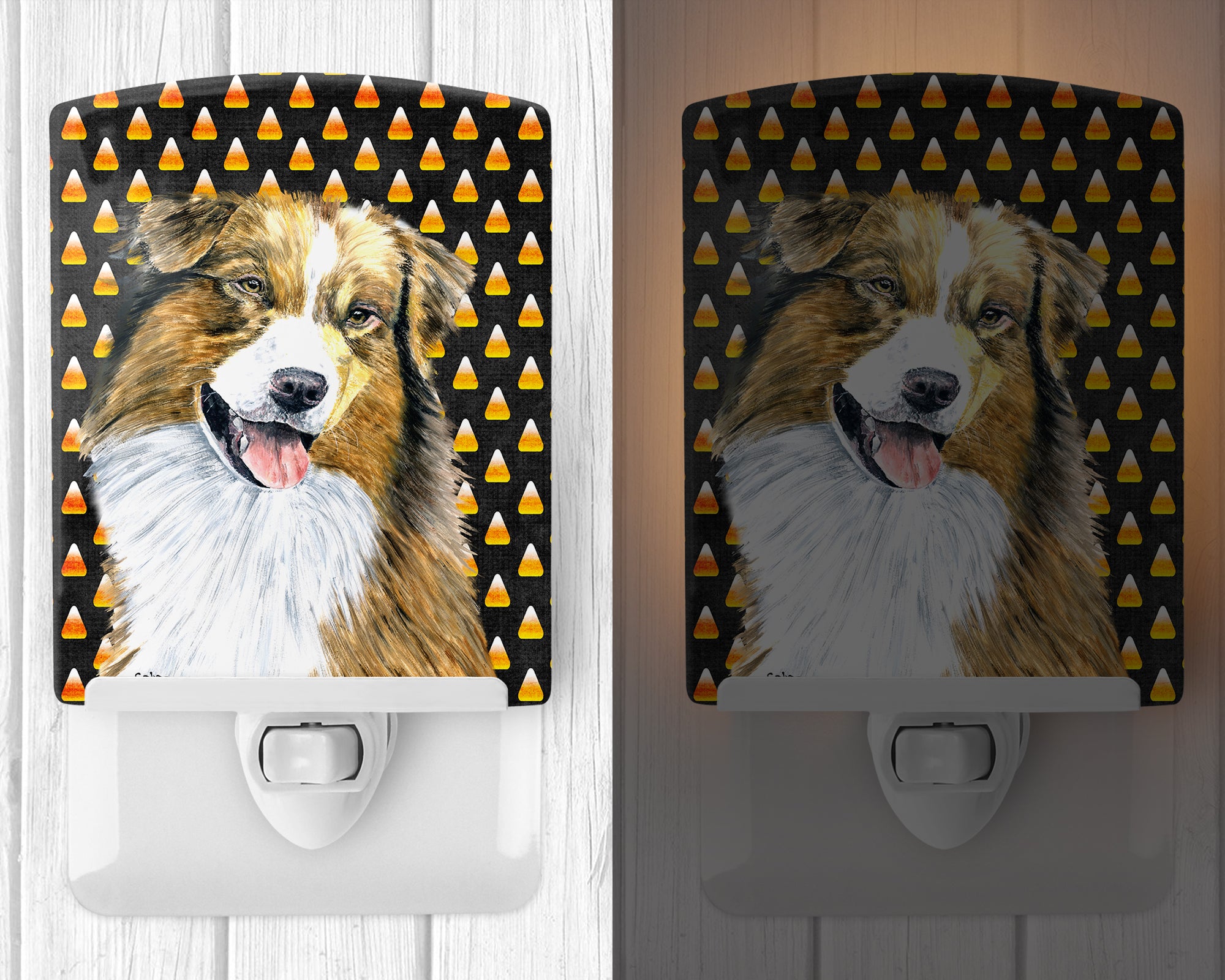 Australian Shepherd Candy Corn Halloween Portrait Ceramic Night Light SC9195CNL - the-store.com