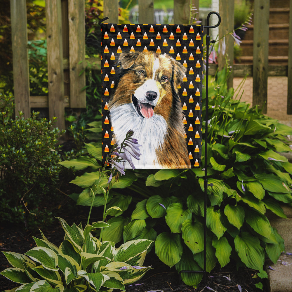 Australian Shepherd Candy Corn Halloween Portrait Flag Garden Size.