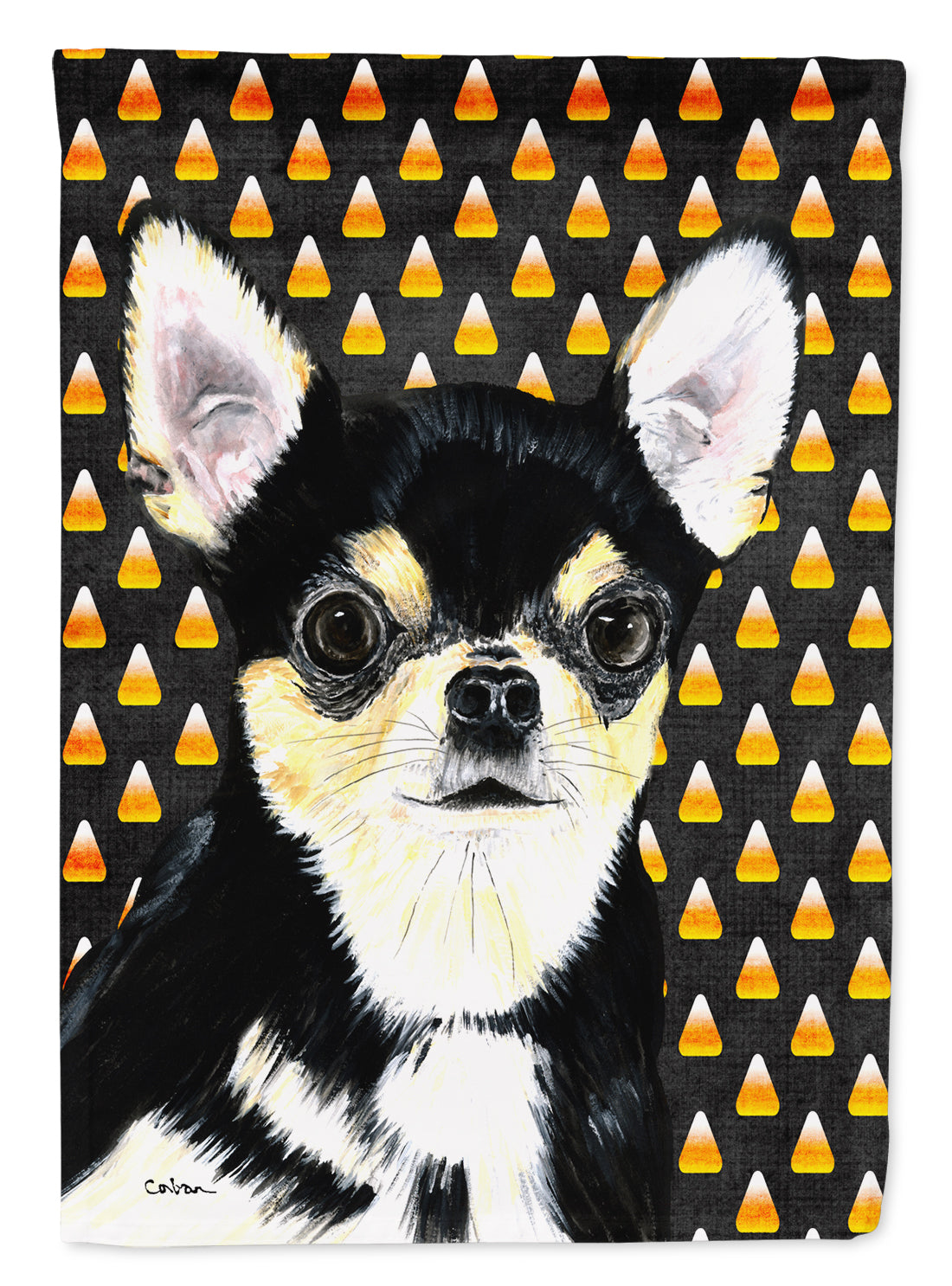 Chihuahua Candy Corn Halloween Portrait Flag Canvas House Size  the-store.com.