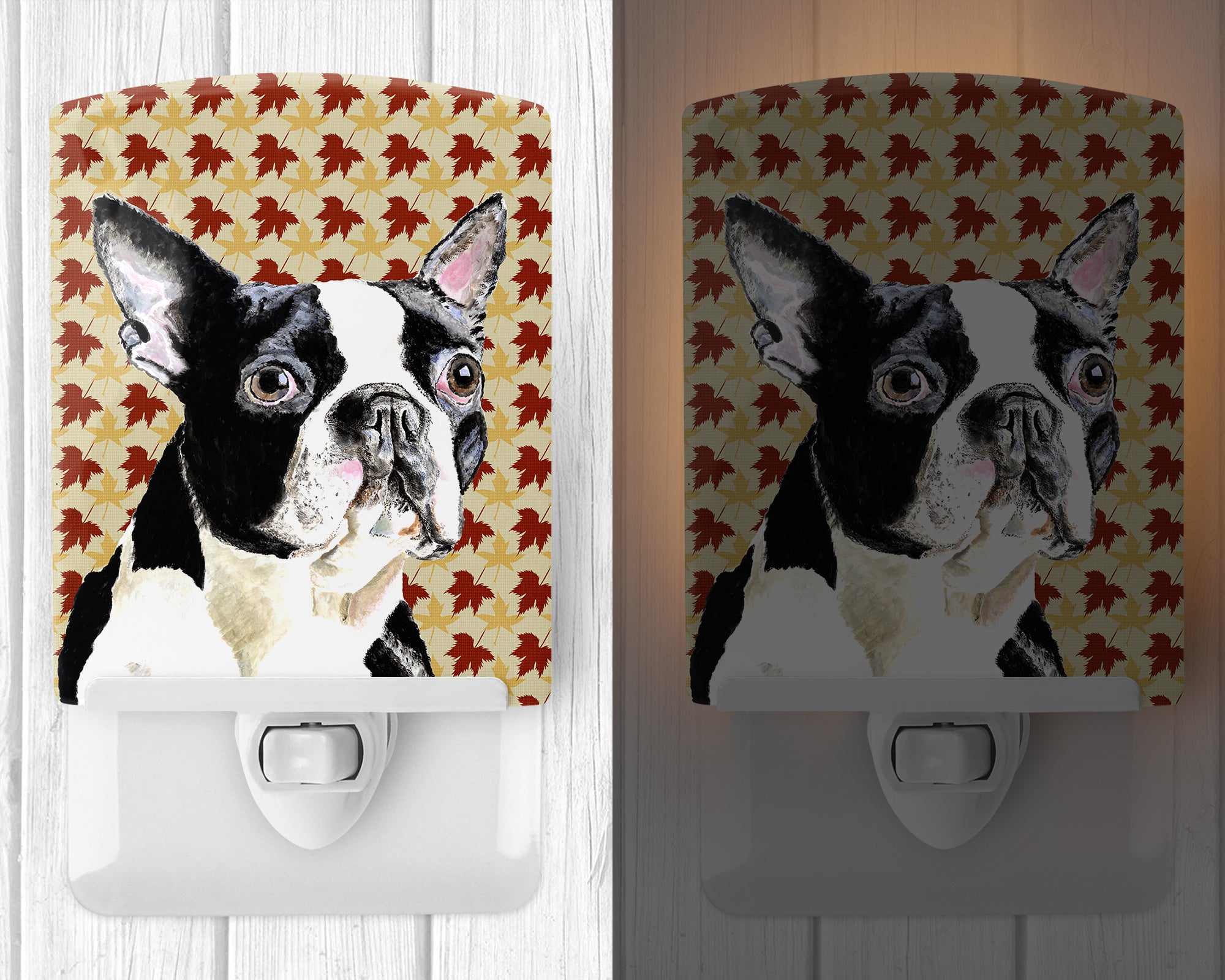 Boston Terrier Fall Leaves Portrait Ceramic Night Light SC9200CNL - the-store.com