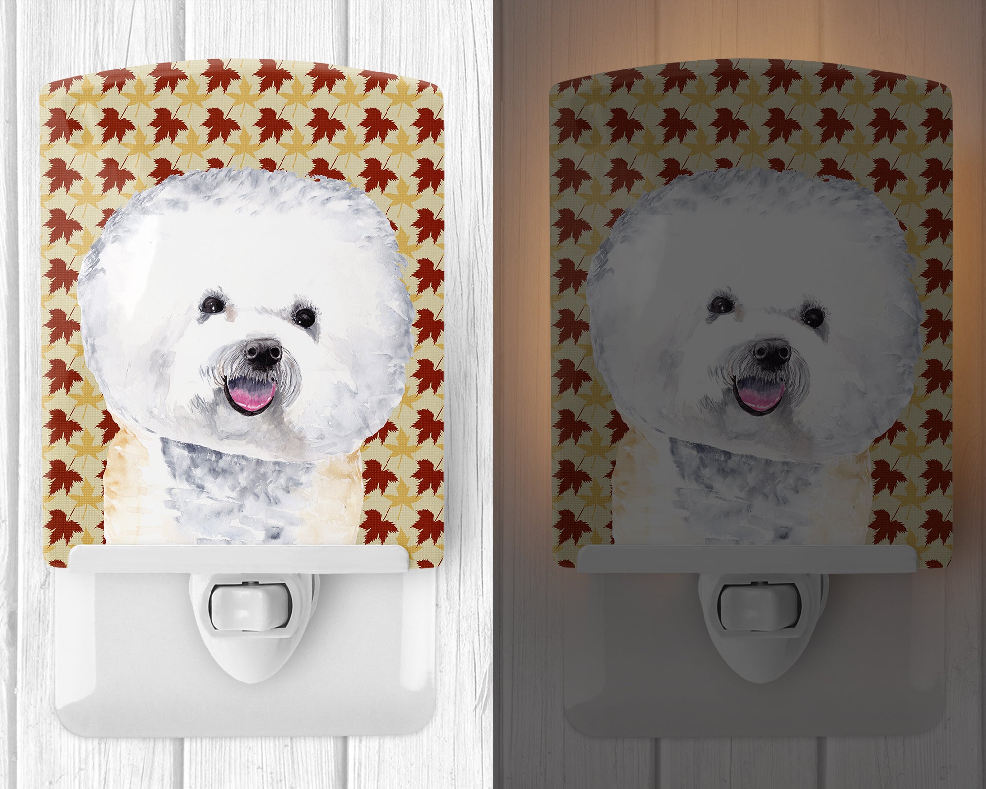 Bichon Frise Fall Leaves Portrait Ceramic Night Light SC9201CNL - the-store.com