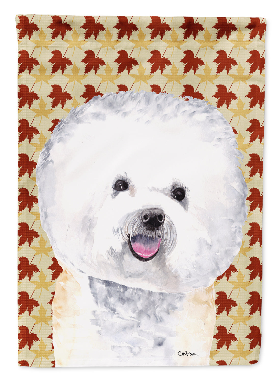 Bichon Frise Fall Leaves Portrait Flag Garden Size.