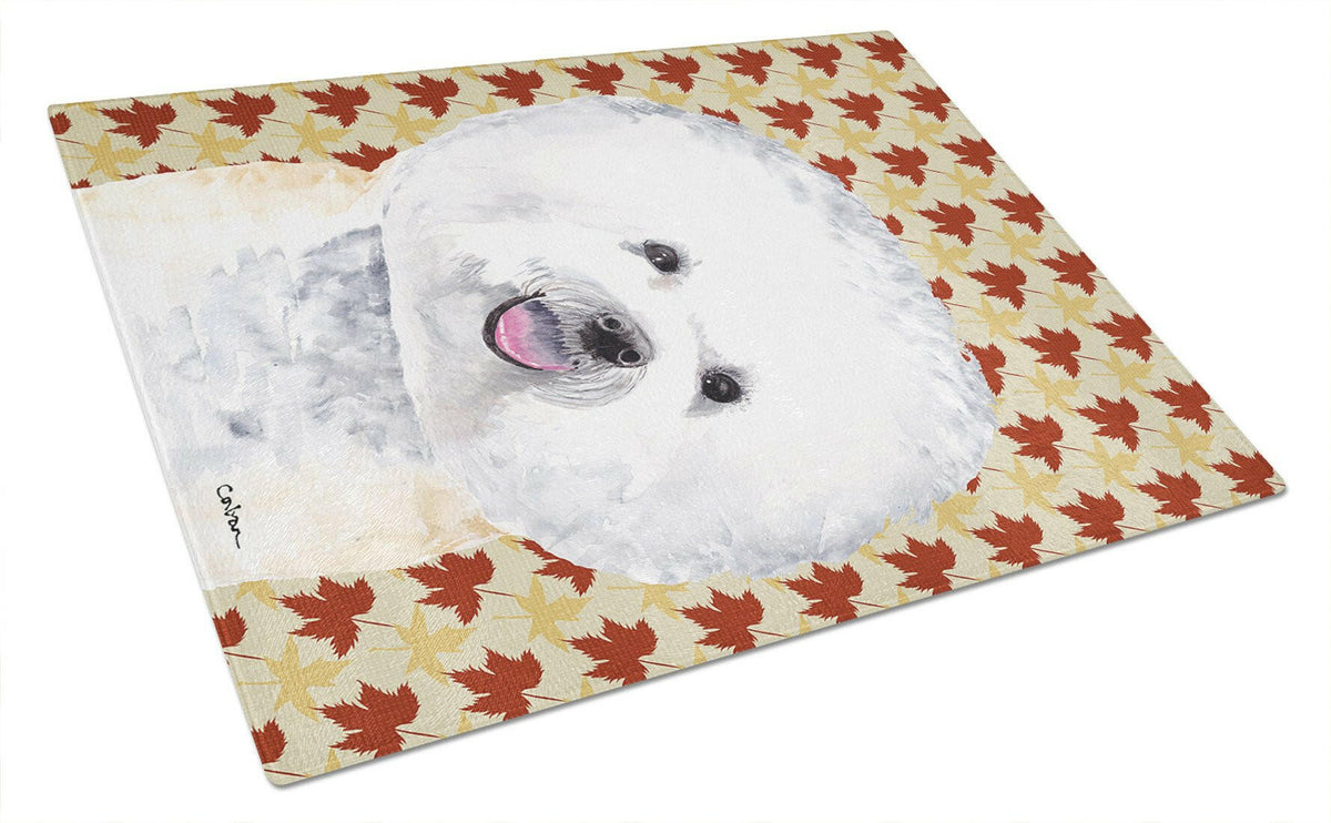 Bichon Frise Fall Leaves Portrait Glass Cutting Board Large by Caroline&#39;s Treasures