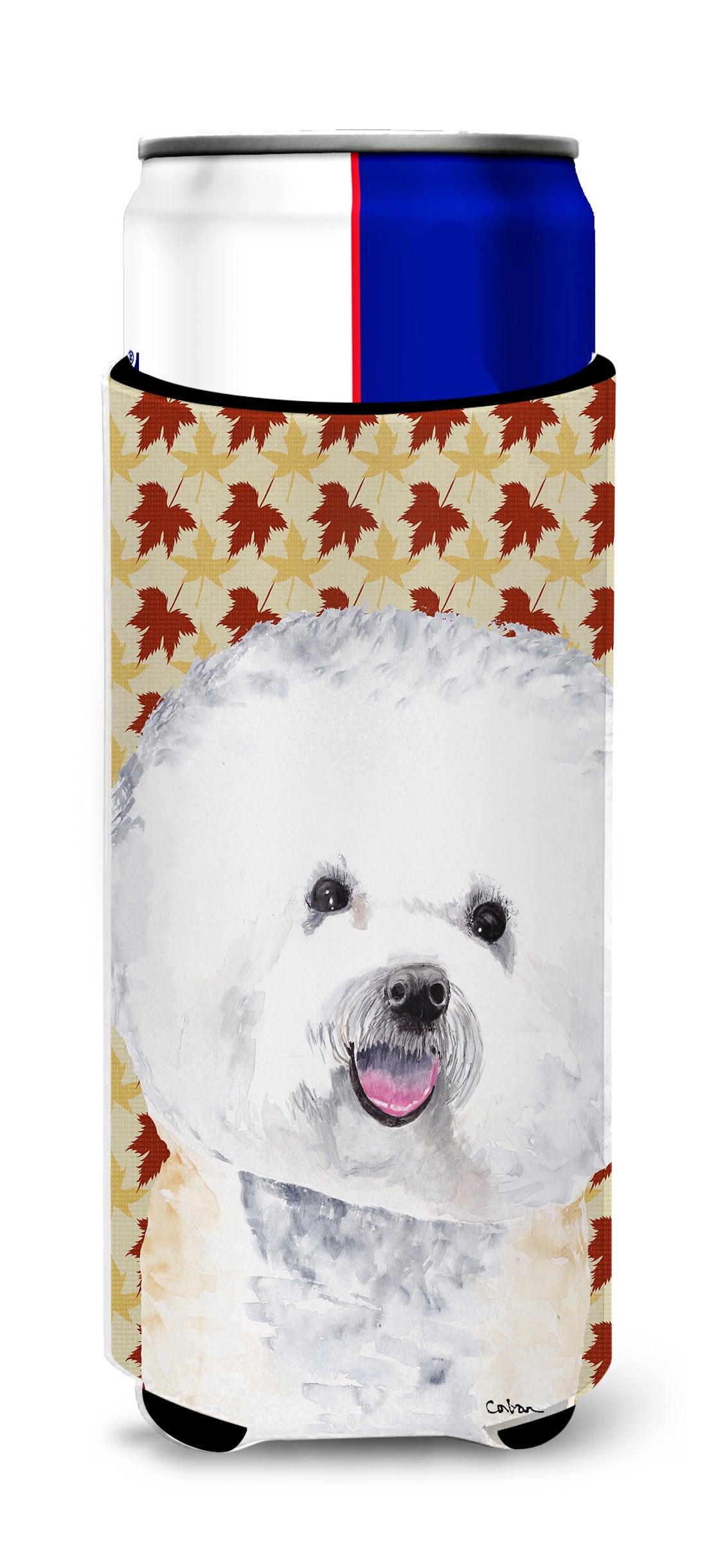 Bichon Frise Fall Leaves Portrait Ultra Beverage Insulators for slim cans SC9201MUK.