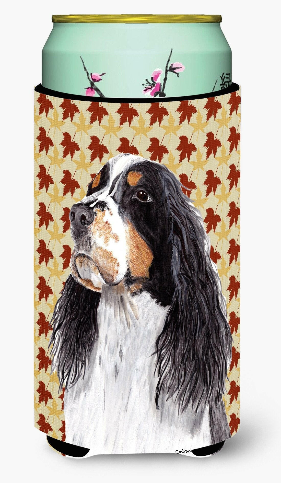 Springer Spaniel Fall Leaves Portrait  Tall Boy Beverage Insulator Beverage Insulator Hugger by Caroline's Treasures