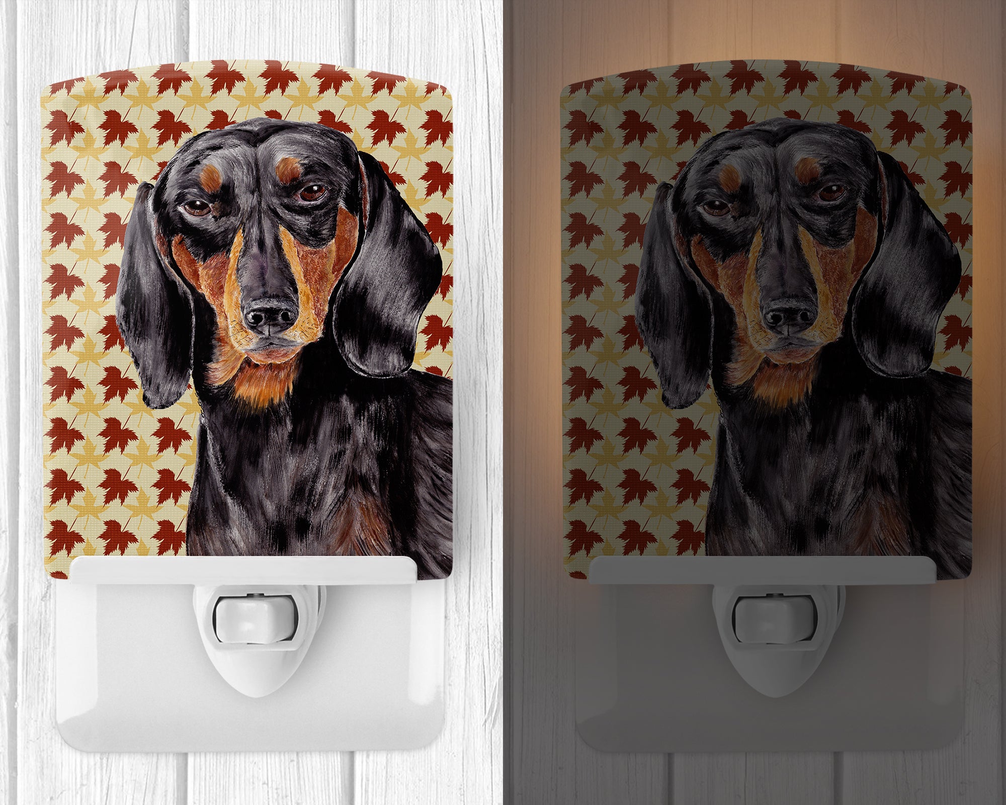 Dachshund Fall Leaves Portrait Ceramic Night Light SC9203CNL - the-store.com