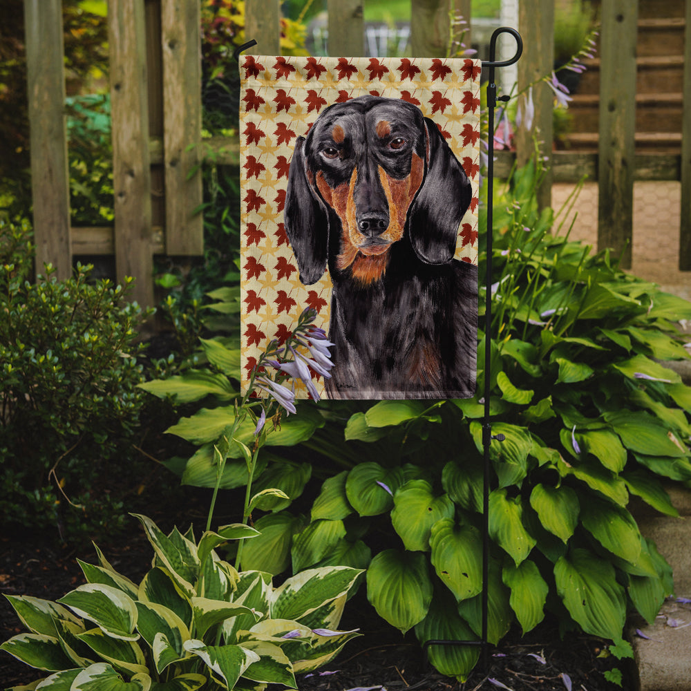 Dachshund Fall Leaves Portrait Flag Garden Size.