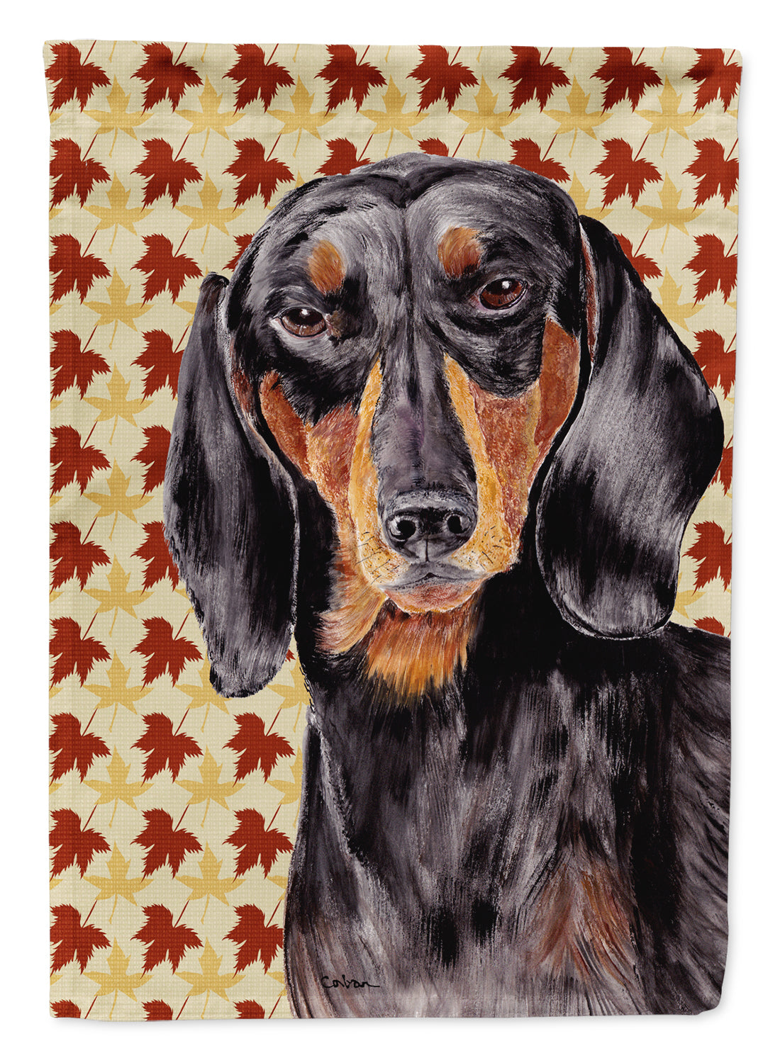 Dachshund Fall Leaves Portrait Flag Garden Size.