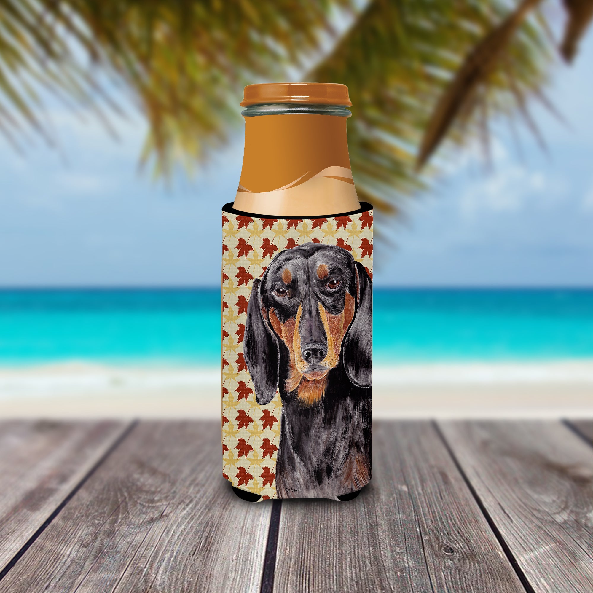 Dachshund Fall Leaves Portrait Ultra Beverage Insulators for slim cans SC9203MUK.