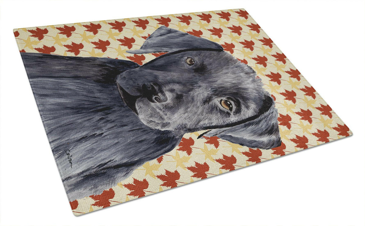 Labrador Black Fall Leaves Portrait Glass Cutting Board Large by Caroline&#39;s Treasures