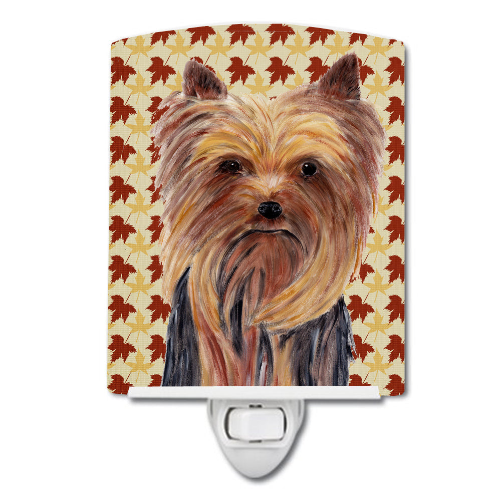 Yorkie Fall Leaves Portrait Ceramic Night Light SC9205CNL - the-store.com