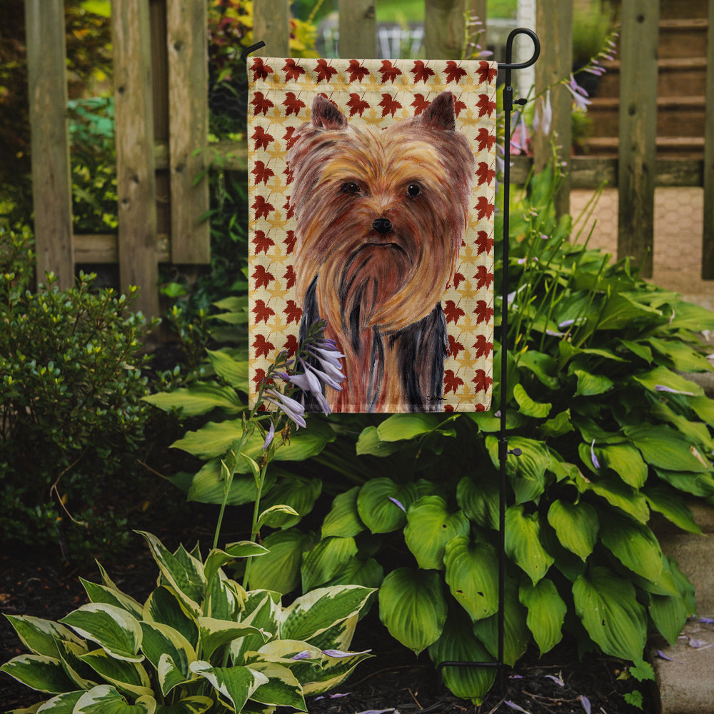 Yorkie Fall Leaves Portrait Flag Garden Size.