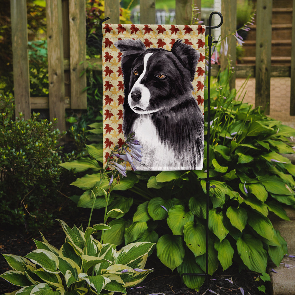 Border Collie Fall Leaves Portrait Flag Garden Size.