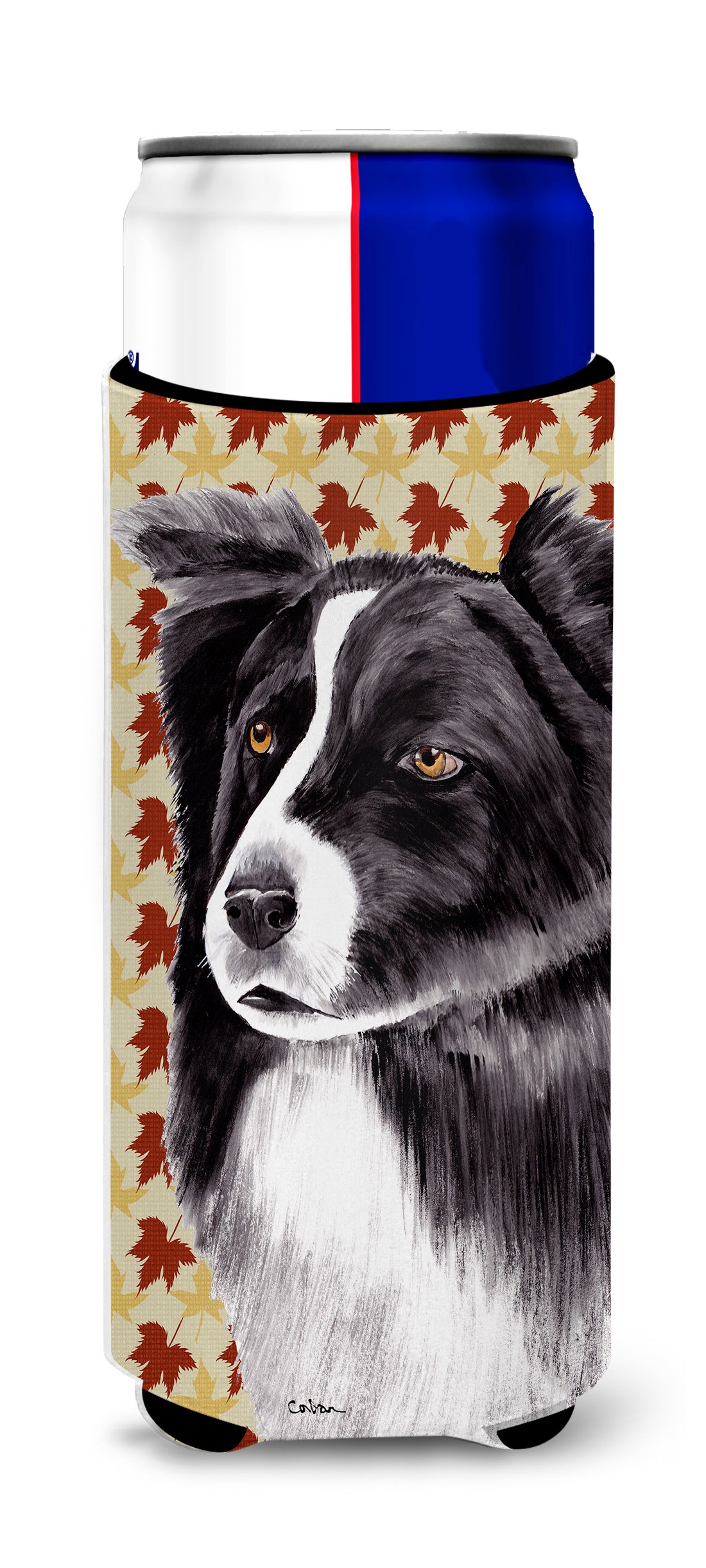 Border Collie Fall Leaves Portrait Ultra Beverage Insulators for slim cans SC9207MUK.