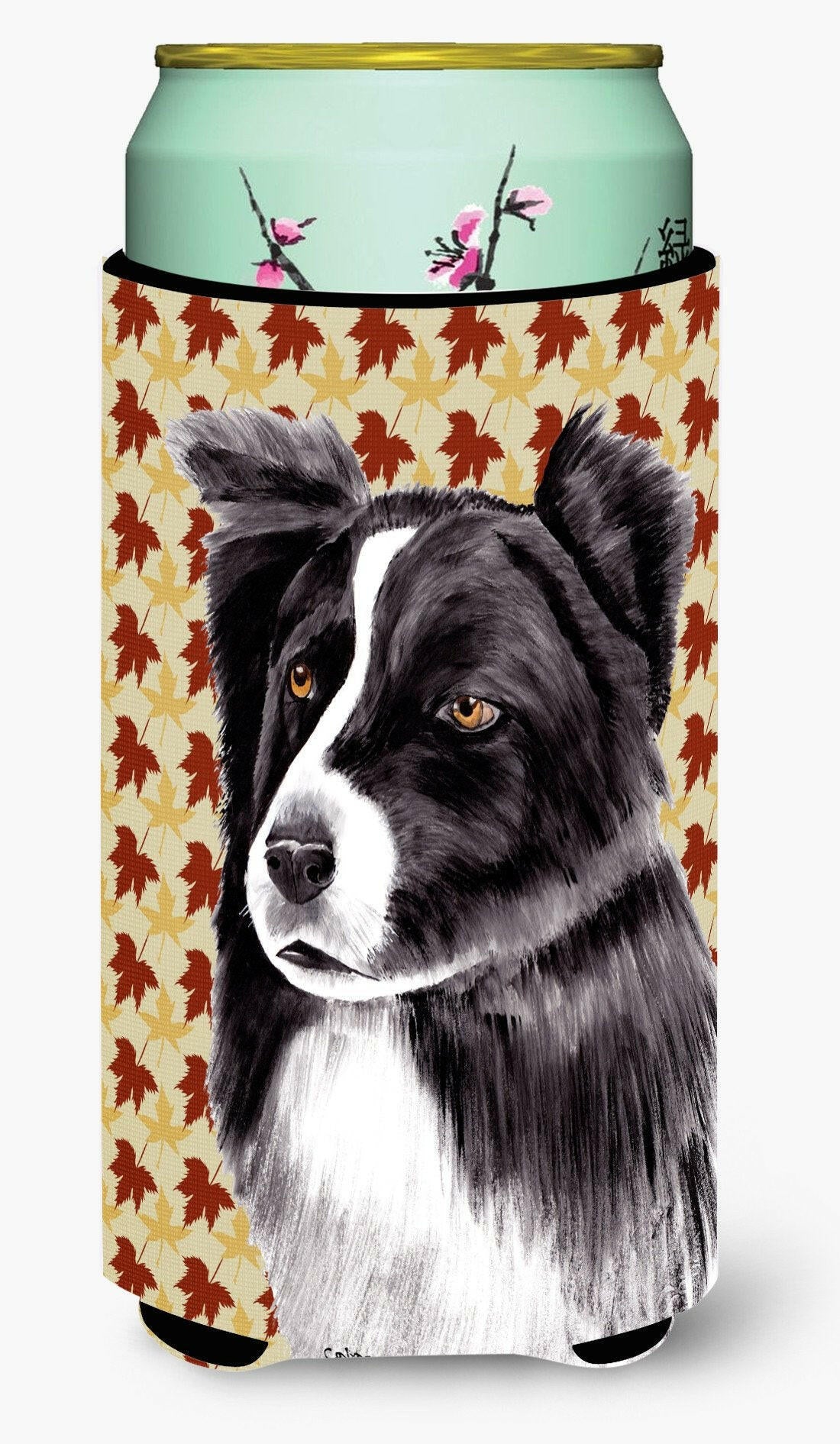 Border Collie Fall Leaves Portrait  Tall Boy Beverage Insulator Beverage Insulator Hugger by Caroline's Treasures