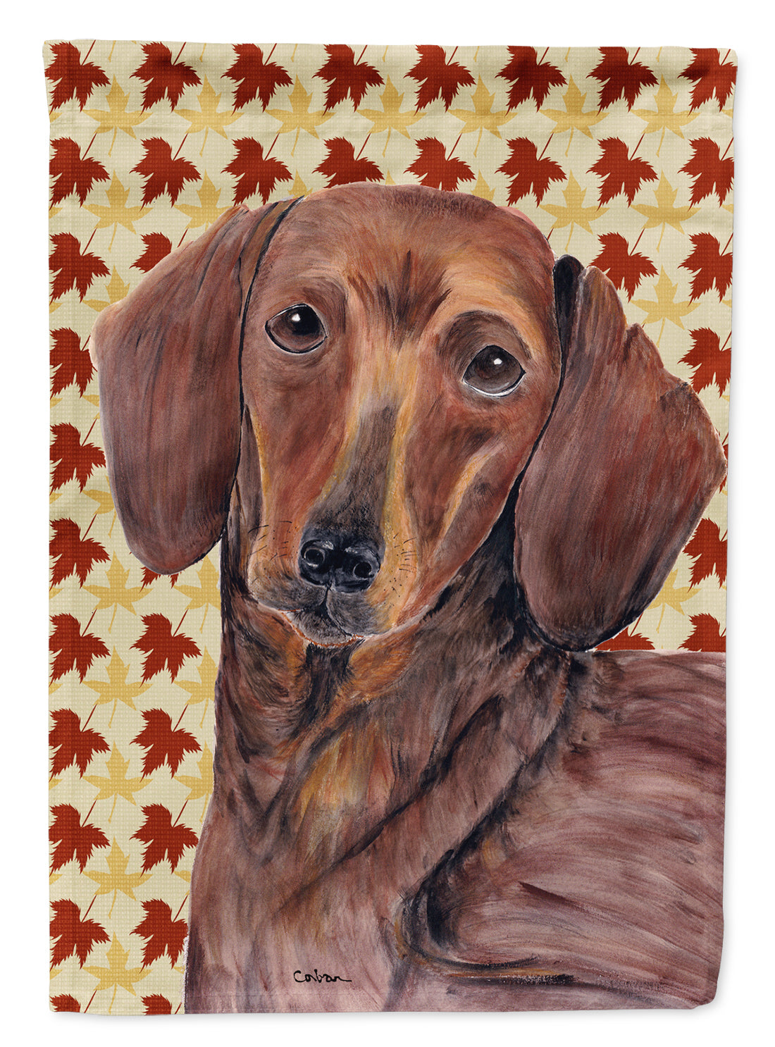 Dachshund Fall Leaves Portrait Flag Canvas House Size  the-store.com.