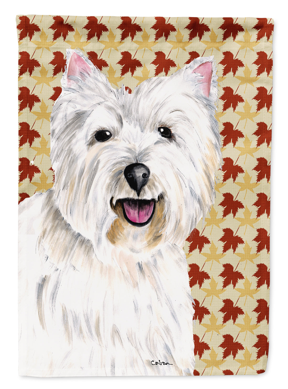 Westie Fall Leaves Portrait Flag Canvas House Size  the-store.com.